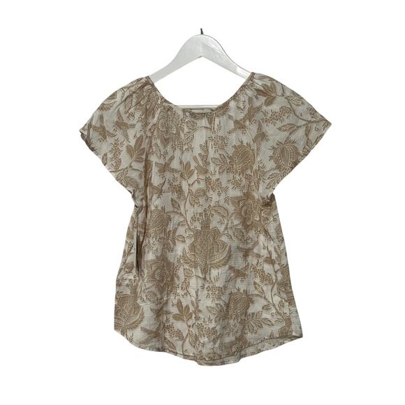 LIVERPOOL TOP WOMENS XSMALL FLUTTER SLEEVE WOVEN GAUZE BLOUSE TAN WHITE NEW - Picture 3 of 11